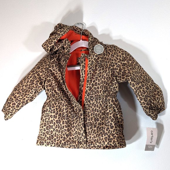 NWT Carter's Toddler Baby Girls Rain Jacket Leopard Raincoat Fleece-Line… - Picture 1 of 4